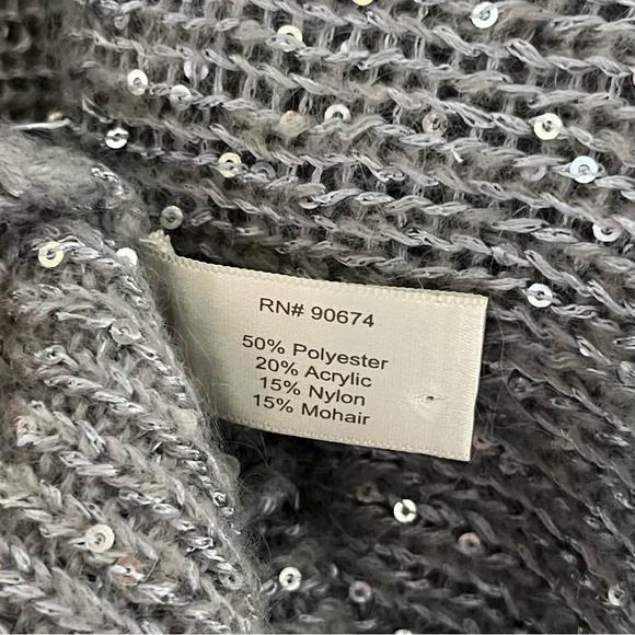 Boston Proper Mohair Open Sleeve Silver Sequin Sweater Grey Women’s Size Large - Picture 10 of 11